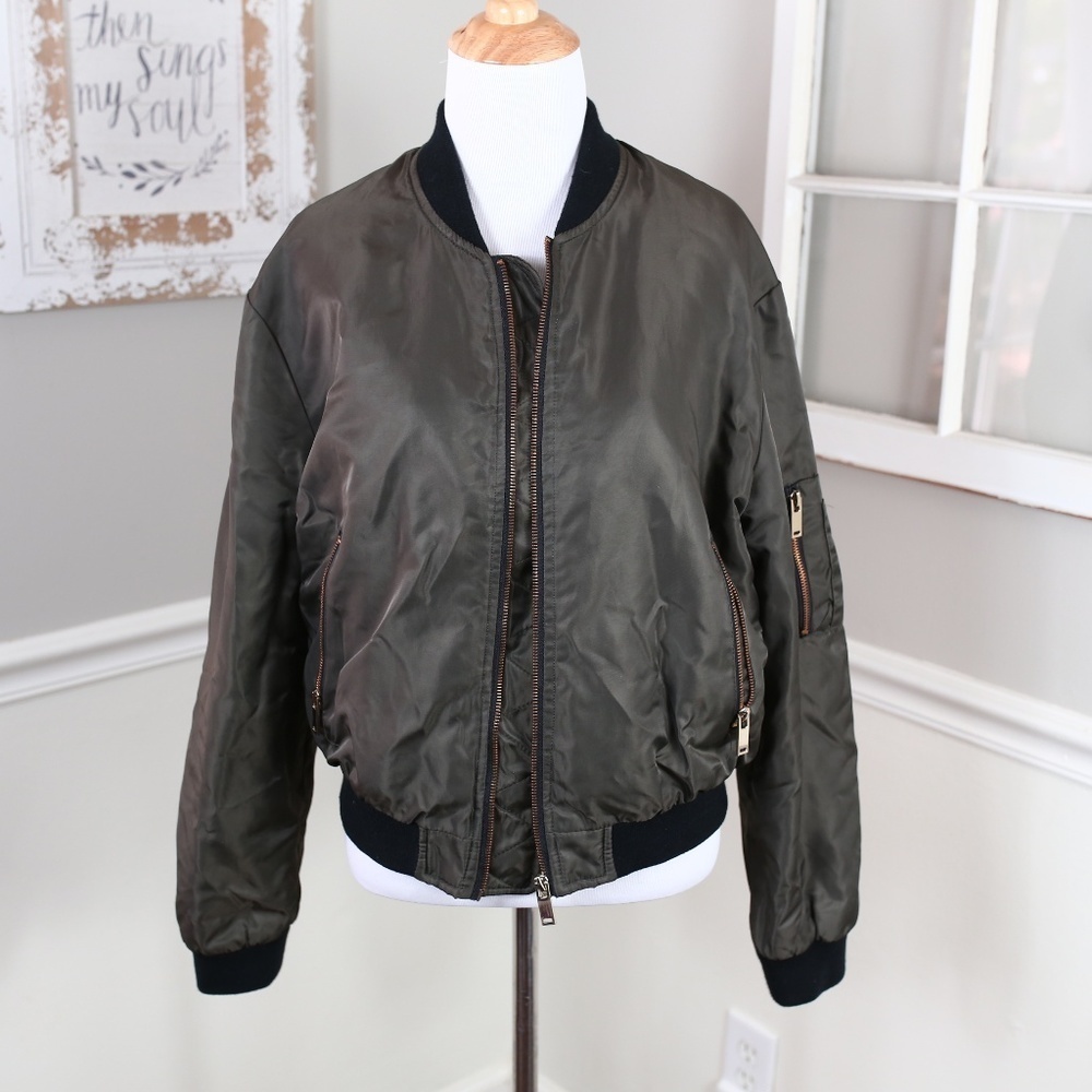 Zara Basic Gray Satin Bomber Jacket